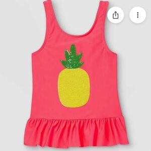 Hot Pink Pineapple Cat and Jack sequin Kids Tank Top swim